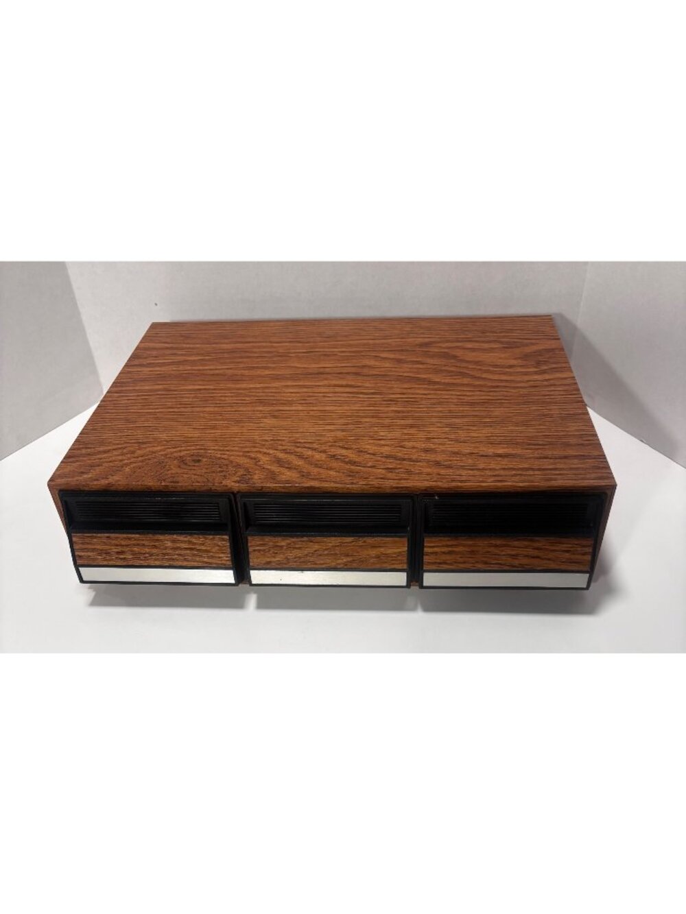 Vintage 80s Faux Wood Grain 42 Place Cassette Organizer With 3 Drawers